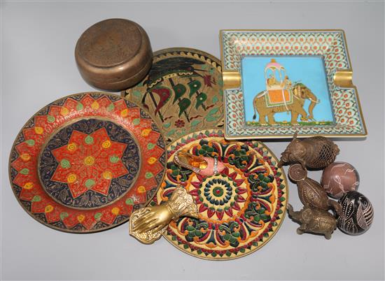 A collection of keys, tribal animals, etc.
